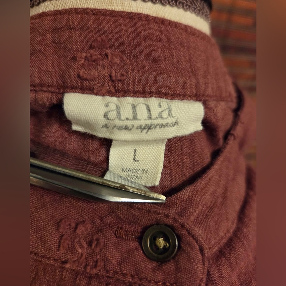 a.n.a Rustic Brown Button-Front Embroidered Blouse - Picture 2 of 5